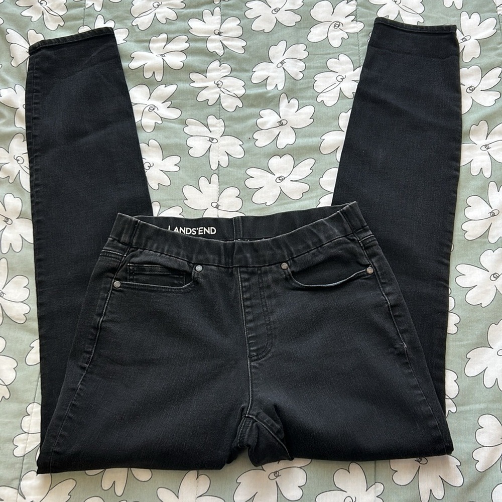 Land's End Mid Rise Pull On Skinny Jeans Black Casual Minimalist Women's Size 6
